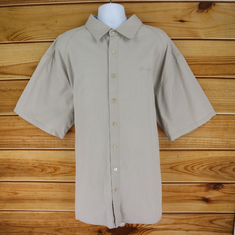Sean John Short Sleeve Button Up Shirt Mens Size 3XB Beige 100% Cotton Collared